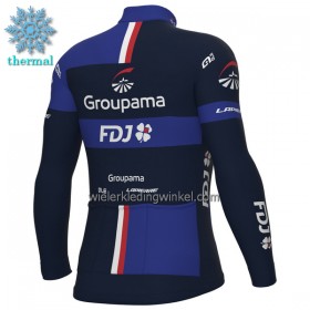 Wielershirt 2023 Groupama FDJ Lange Mouw Winter Thermal Fleece Zwart Blauw